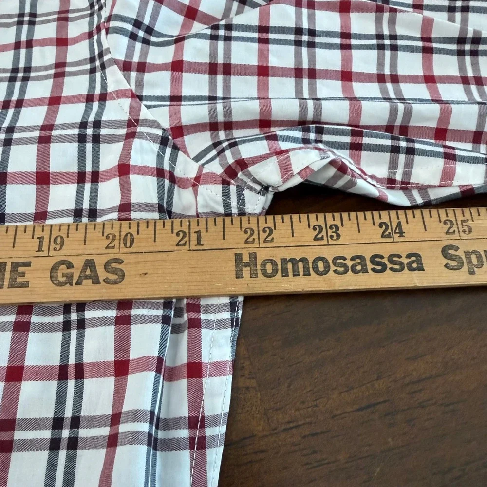 Banana Republic Grant Fit Mens L Red Black White Plaid Custom 078 Wash Shirt